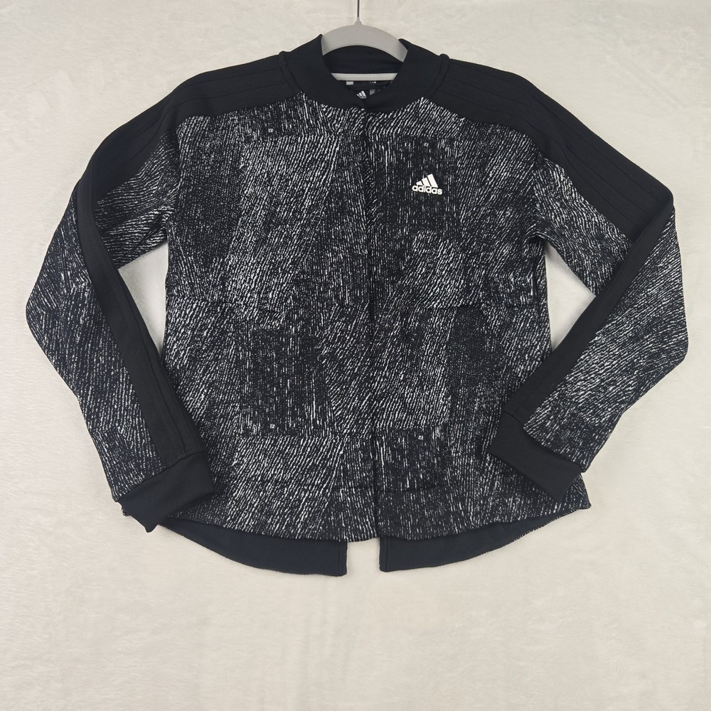 Adidas‎ Womens Black White Jacket Size XS Pockets Snap Closure